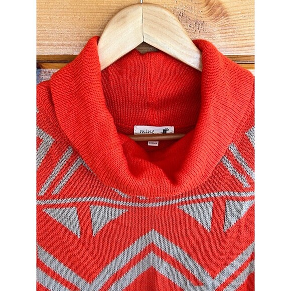 Mine Knit Sweater Dress Orange Beige Geometric Turtleneck Sleeveless Size L - Picture 3 of 4